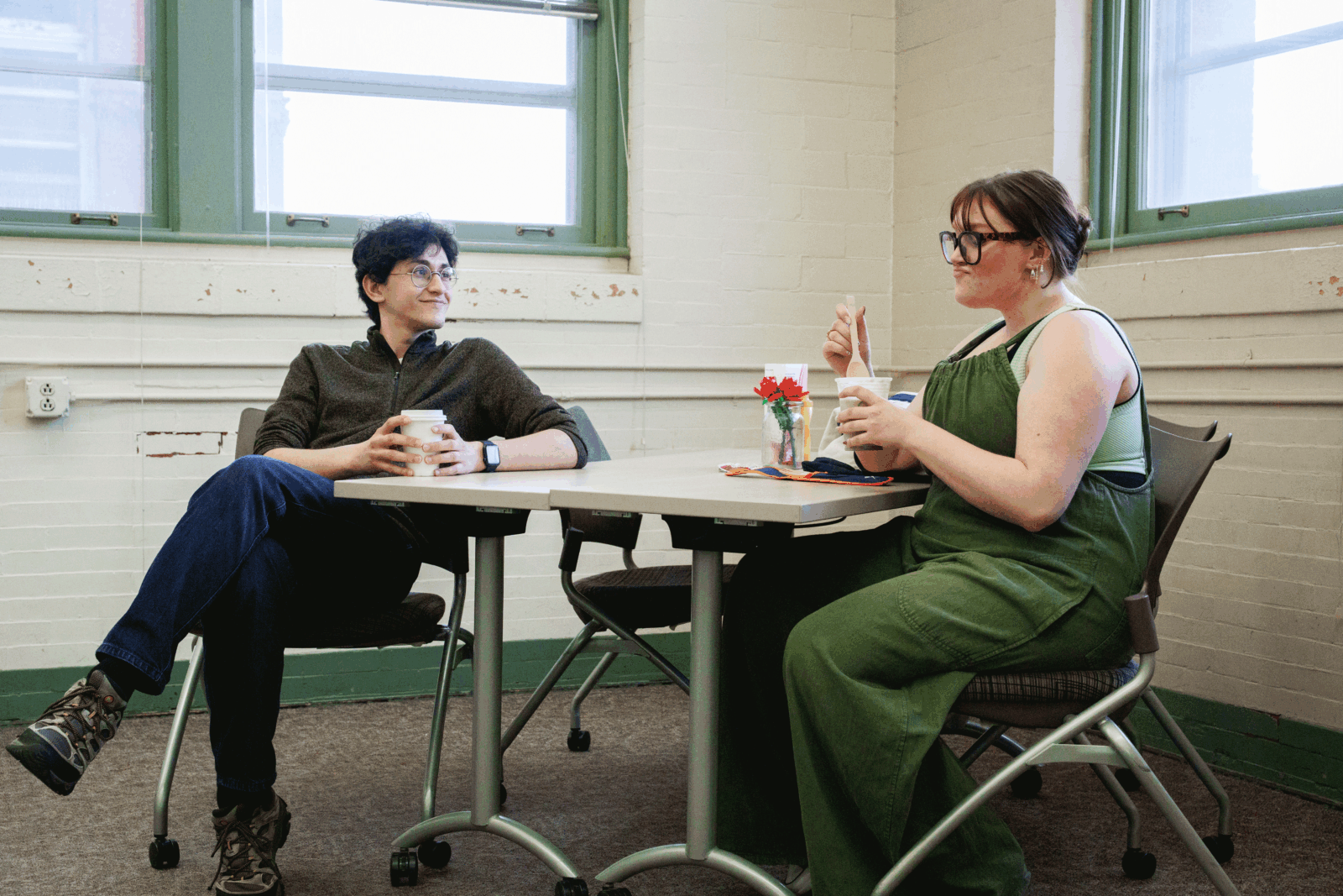 students acting out a date between two people